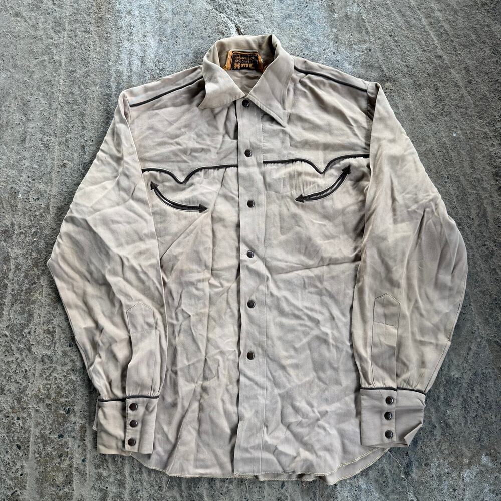 Vtg H Bar C Ranchwear Western Shirt Snap Medium Rockabilly Western Gab Tan Brown